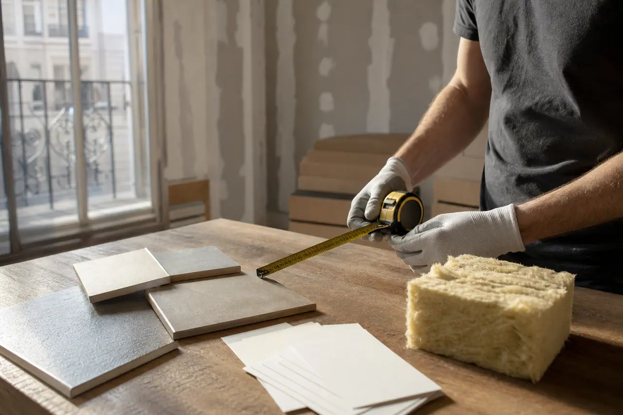 Propriétaire comparant des échantillons de matériaux pour planifier son budget rénovation