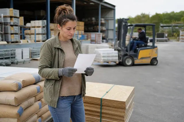 Préparation d’une commande de matériaux dans la cour d’un négoce local.