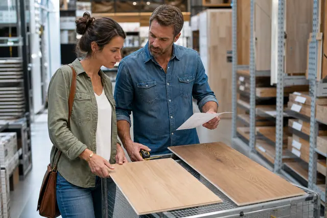 Un couple compare des échantillons de sol dans un magasin de bricolage.