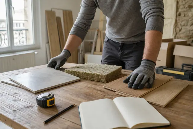 Particulier comparant des échantillons de matériaux pour préparer son budget de rénovation.