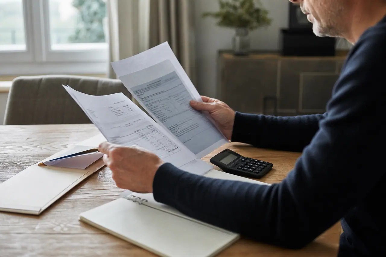 Particulier classant factures et attestation fiscale de services à domicile.