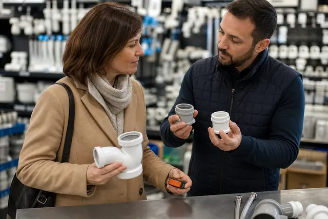 Cliente compare une bonde et un siphon dans un magasin de proximité
