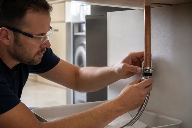 Pose soigneuse d’un robinet autoperceur sur un tube cuivre apparent