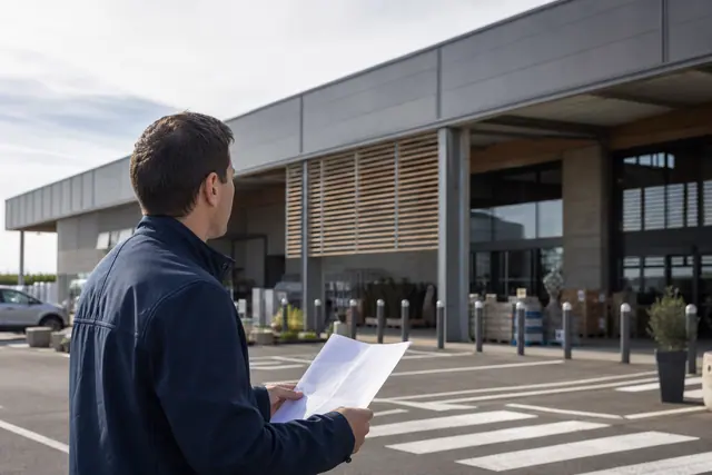 Particulier vérifiant l’adresse d’un magasin de bricolage avant de s’y rendre.