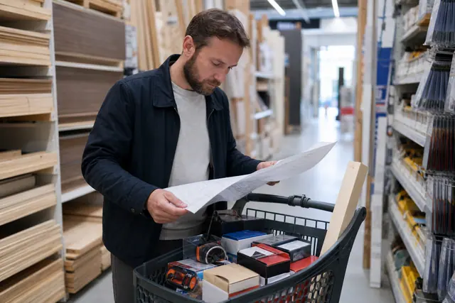 Client préparant ses achats de rénovation dans un magasin de bricolage rouennais