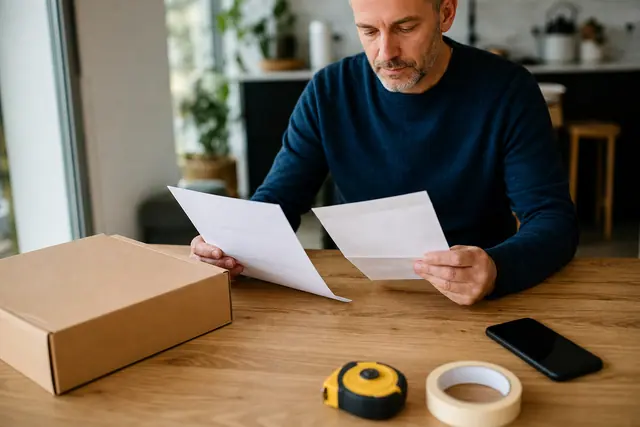 Client vérifiant facture et commande de bricolage après fermeture du magasin.