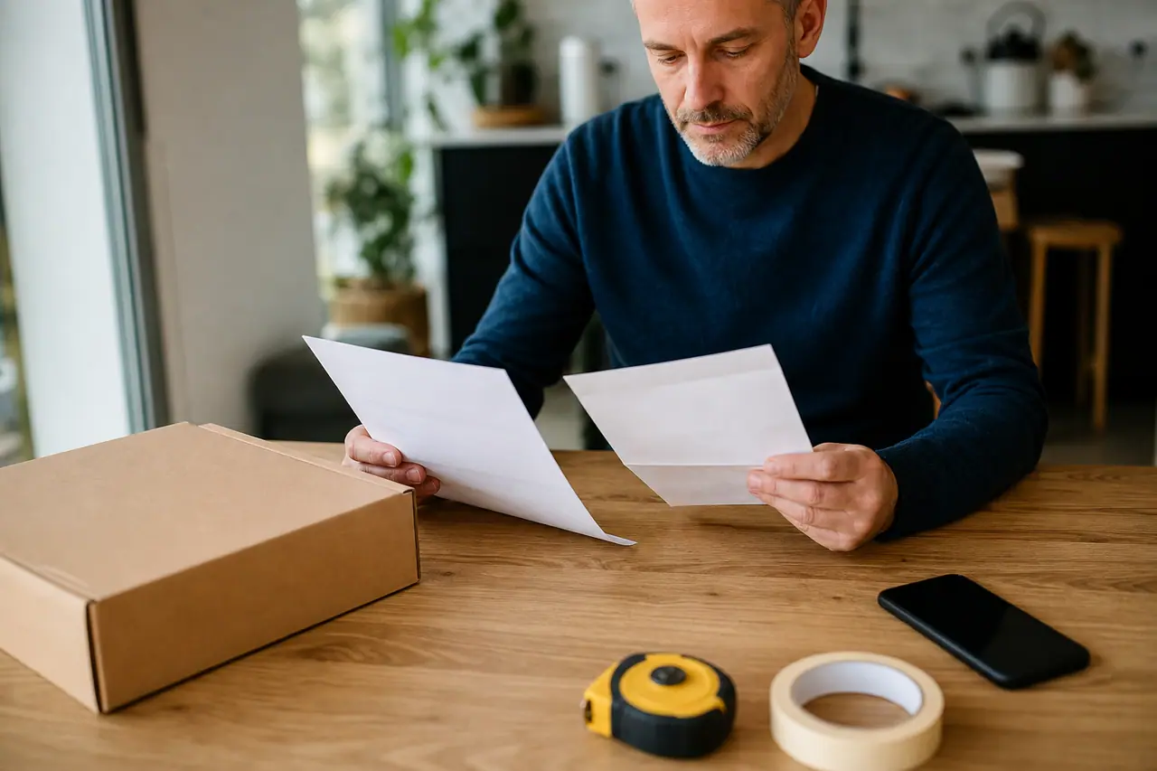 Client vérifiant facture et commande de bricolage après fermeture du magasin.