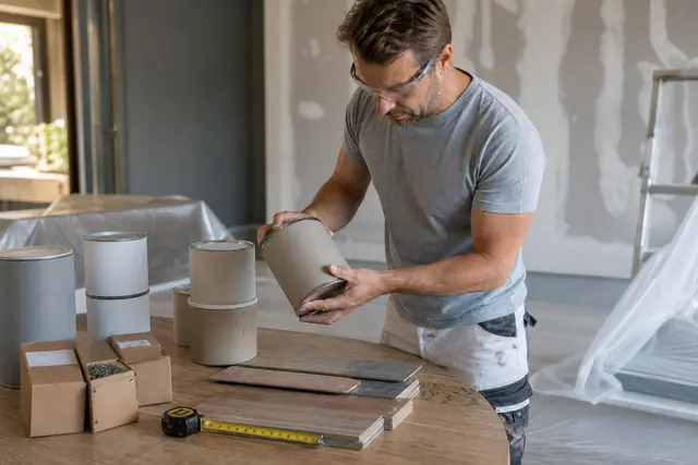 Bricoleur comparant des matériaux équivalents pour préparer son panier de rénovation