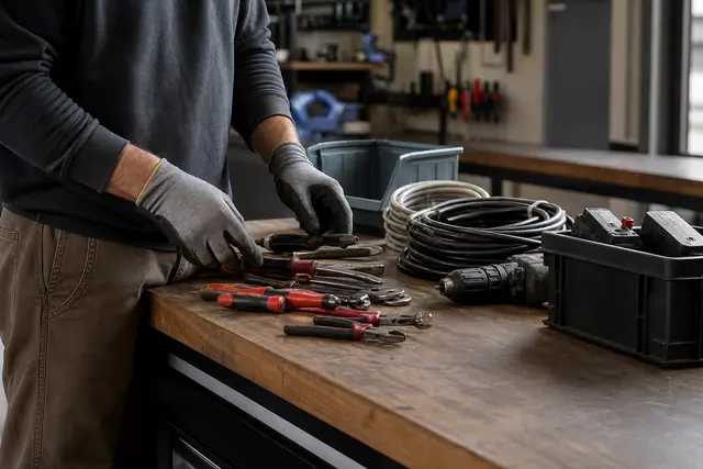 Tri d’outils propres sur un établi avant don ou recyclage